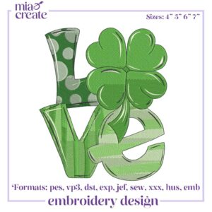 Love St Patrick's Day Embroidery Designs, Love Shamrock Embroidery Files