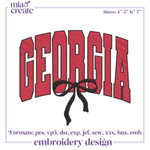 Coquette Bow Georgia Embroidery Designs, Georgia Bulldogs Football Embroidery Designs