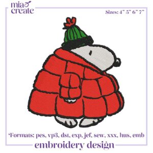 Snoopy Puffer Jacket Embroidery Designs, Winter Snoopy Embroidery Files