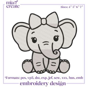 Baby Elephant Girl Embroidery Design Files, Elephant Embroidery Designs